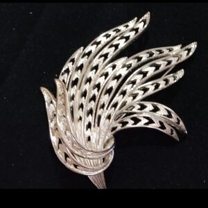 Monet Silvertone Textured Brushed Wheat Brooch